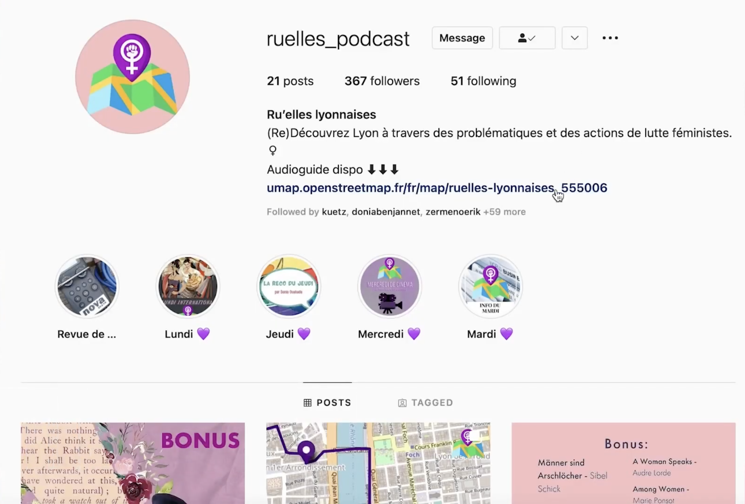 Capture d'écran de la page Instagram de Ru'elles Lyonnaises, le podcast féministe